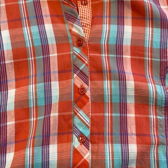 Olivia Moon Plaid Button Down with Ruched Sleeves - Picture 3 of 6